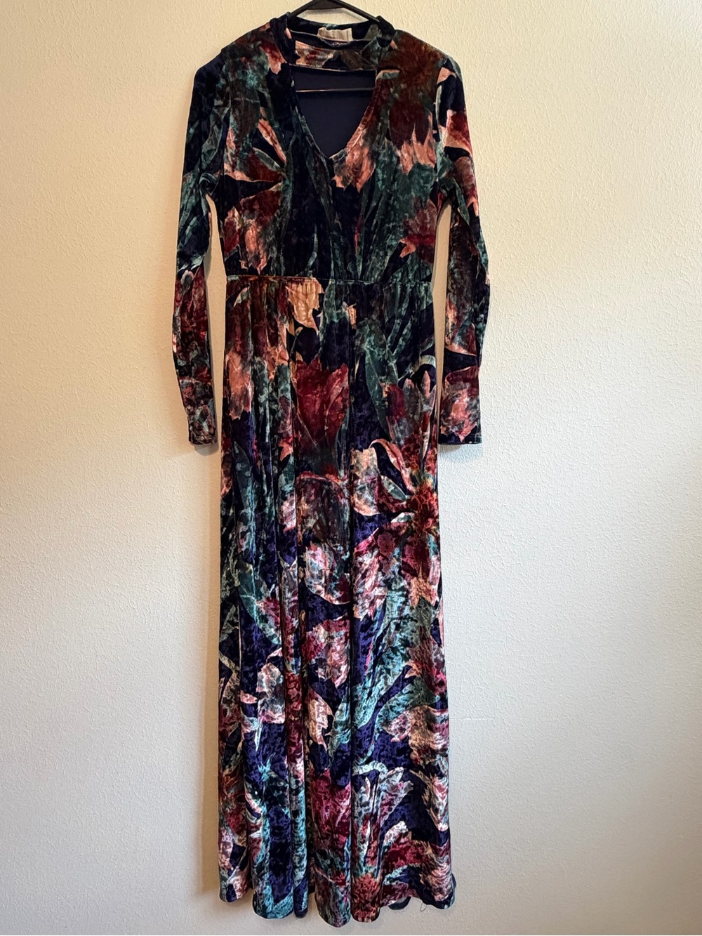 Floral Velvet Maxi Dress Long Sleeve whimsygoth, romantic Victorian